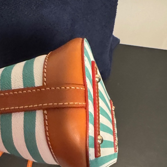 Dooney & Bourke Teal and Tan Striped Satchel - Picture 12 of 16